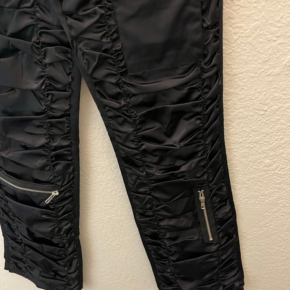 Seven Express Y2K Ruched Satin Cargo Pants Flare Leg Black 26 Cyber Clubwear - Picture 5 of 10